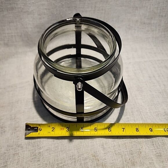 Black Metal Clear Glass Hanging / Tabletop Lantern Candle Holder 5” Tall Heavy - Picture 5 of 11